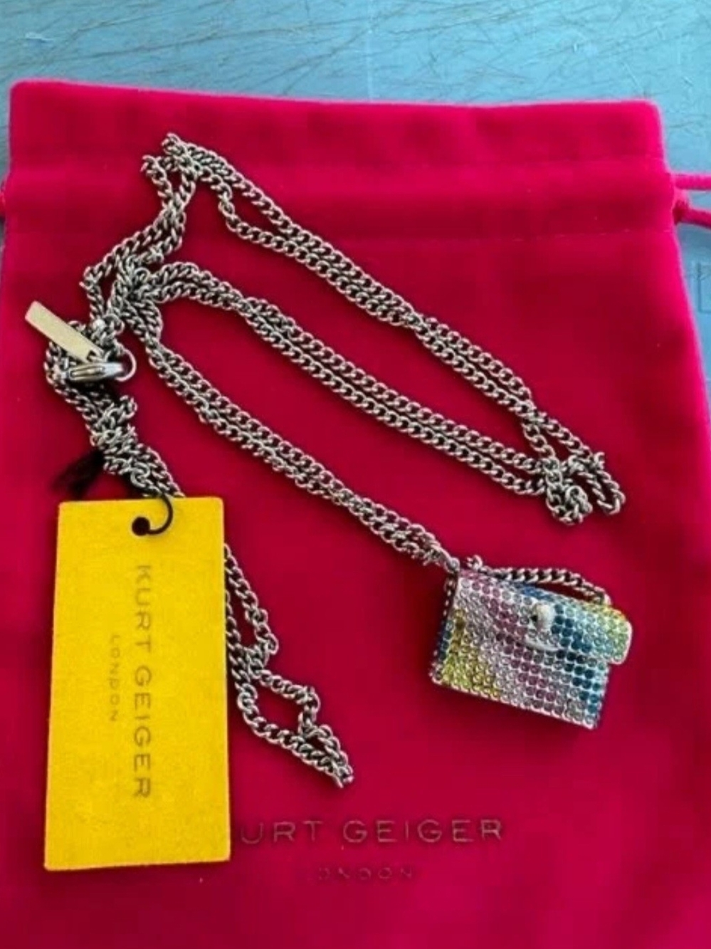 Kurt Geiger LONDON Necklace w/ Multicolor Crystal Mini Bag